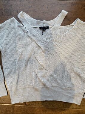 HAODUOYI Cream V-Neck Lightweight Knit Sweater with Crossover Strap